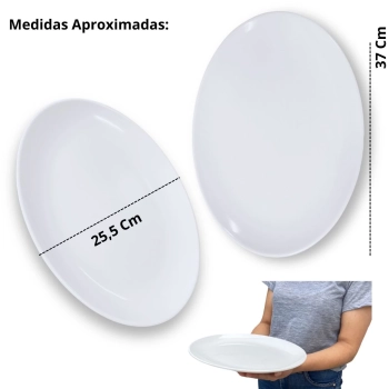 Kit 6 Travessas 33 Cm Prato Oval + 6 Colheres em Melamina Profissional Finger Food Buffet