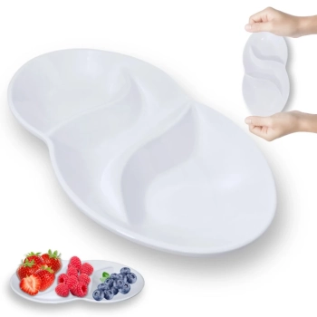 Kit 2 Travessas 33 Cm Prato Oval + 4 Pratos Melamina 35 Cm Bandeja + 2 Petisqueiras 3 Divisrias