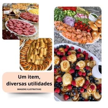 Kit 2 Travessas 33 Cm Prato Oval + 4 Pratos Melamina 35 Cm Bandeja + 2 Petisqueiras 3 Divisrias