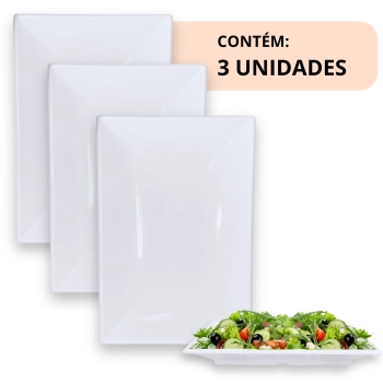 Kit 3 Travessas 40,5 Cm Retangular para Buffet Restaurante Profissional Prato Melamina Branca