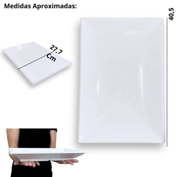 Kit 2 Travessas 40,5 Cm + 2 Travessas Formato Folha 50 Cm + 4 Pratos Melamina 24,5 Cm