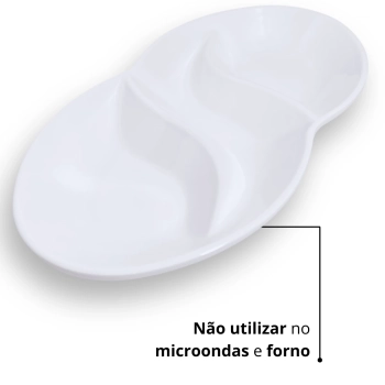 Kit 3 Fruteiras Travessa para Salada + 2 Petisqueiras 25,5 Cm Branca 3 Divisrias Melamina Profissional