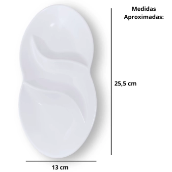 Kit 2 Tigelas 800 Ml Oval 24 Cm Ondulada + 1 Petisqueira 25,5 Cm 3 Divisrias Melamina Profissional