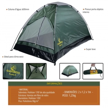 Kit Barraca 2 Pessoas 600mm Koala + Colcho Inflvel Solteiro, Bomba de P + Lona Multiuso 3 X 2 M Camping