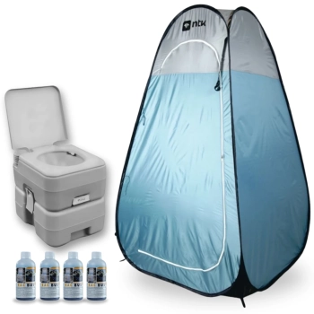 Kit Banheiro Porttil Porta Potti 20l Kala + Trocador Barraca Pop Up + 4 Eco Bac Bus 250 Ml