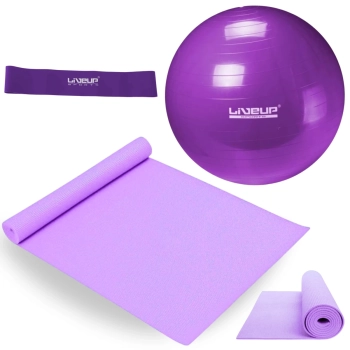 Kit Colchonete Lilas 1,73 M + Bola Suia 55 Cm Pilates + Mini Band Elastico Super Forte para Exerccios