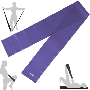 Kit Colchonete Lilas 1,73 M Pilates + Par de Pegador para Faixa + Faixa Elstica Tenso Mdia Yoga