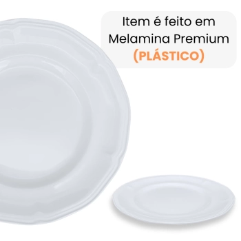 Prato de Sobremesa Branco 17 Cm Borda Decorada Delicada em Melamina / Plstico Premium