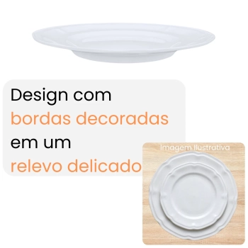 Prato de Sobremesa Branco 17 Cm Borda Decorada Delicada em Melamina / Plstico Premium