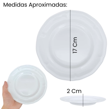 Prato de Sobremesa Branco 17 Cm Borda Decorada Delicada em Melamina / Plstico Premium