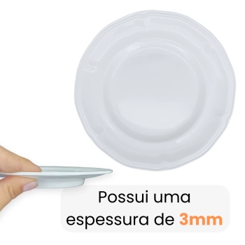 Prato de Sobremesa Branco 17 Cm Borda Decorada Delicada em Melamina / Plstico Premium