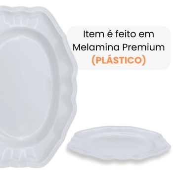 Travessa Branca Prato Raso 36 Cm Retangular Borda Decorada Delicada em Melamina / Plstico Premium