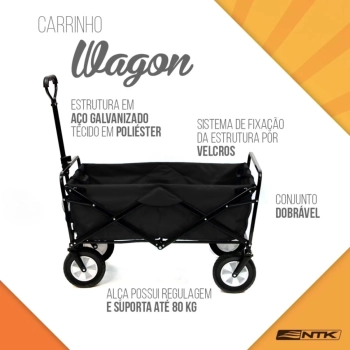 Carrinho de Carga para Camping At 80 Kg Ntk Porttil Transporte Dobrvel Wagon Preto