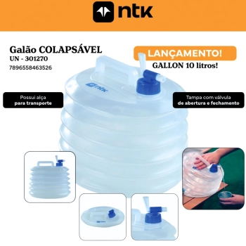 Galo Colapsvel 10 Litros Sanfonado Recipiente de gua Dobrvel Compacto Camping e Trilhas Gallon Ntk