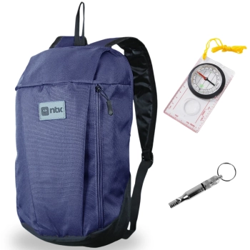 Kit Bolsa para Caminhada Ntk Azul Ioio + Apito de Emergncia Sobrevivncia + Bssola Trilha