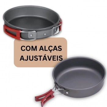 Kit Galo Colapsvel Recipiente de gua Dobrvel 10l + Jogo de Panelas Camp 2 Ntk 7 Peas Camping e Pesca