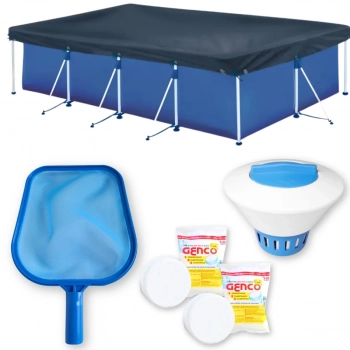 Kit Piscina Retangular 6200 Litros + Capa + Flutuador + Pastilha Cloro + Peneira