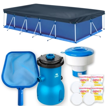 Kit Piscina 7600 L + Capa + Forro + Filtro 3028l/H 110v Bel + Cloro + Peneira + Flutuador