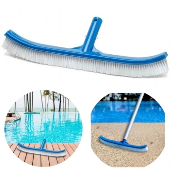 Kit Escova Curva 45,7 Cm Piscinas Fibra e Alvenaria + Clorador Flutuante Grande + 2 Pastilhas 5 em 1