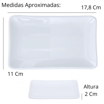 Kit 5 Travessas Pratos Retangulares Branco para Petiscos e Sushi 17,8 Cm para Restaurante Melamina Premium