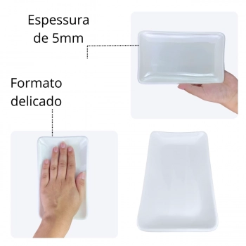 Kit 5 Travessas Pratos Retangulares Branco para Petiscos e Sushi 17,8 Cm para Restaurante Melamina Premium