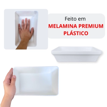 Travessa Tigela 22,5 Cm Retangular para Buffet Restaurante Cozinha Melamina Premium Profissional Branca