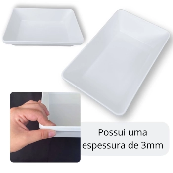 Travessa Tigela 22,5 Cm Retangular para Buffet Restaurante Cozinha Melamina Premium Profissional Branca