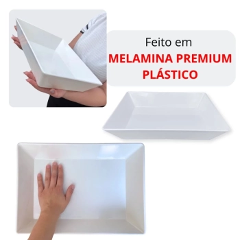 Tigela de 35 Cm Retangular Funda para Buffet Restaurante Profissional Melamina Premium Branca