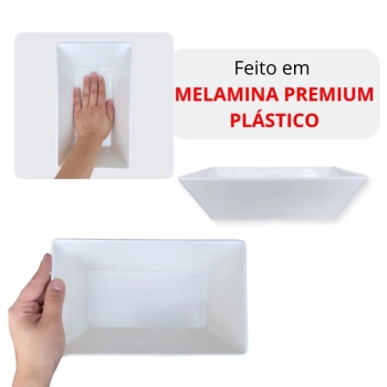 Travessa 25 Cm Retangular Funda para Buffet Restaurante Profissional Melamina Premium Branca