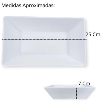 Travessa 25 Cm Retangular Funda para Buffet Restaurante Profissional Melamina Premium Branca