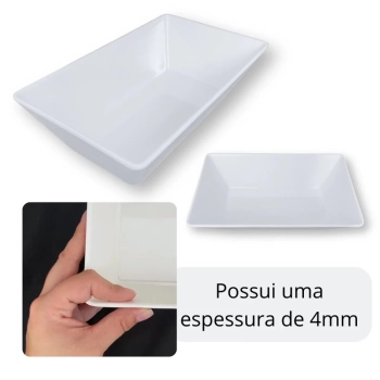 Travessa 25 Cm Retangular Funda para Buffet Restaurante Profissional Melamina Premium Branca