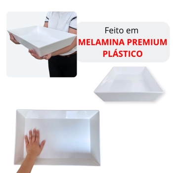 Travessa 44,7 Cm Retangular Funda para Buffet Restaurante Profissional Melamina Premium Branca