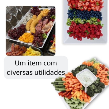 Travessa 44,7 Cm Retangular Funda para Buffet Restaurante Profissional Melamina Premium Branca