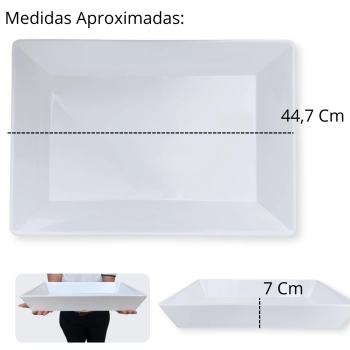 Travessa 44,7 Cm Retangular Funda para Buffet Restaurante Profissional Melamina Premium Branca