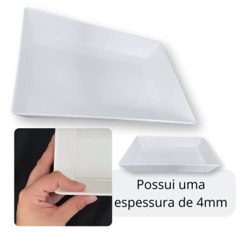 Travessa 44,7 Cm Retangular Funda para Buffet Restaurante Profissional Melamina Premium Branca