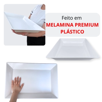 Travessa 49 Cm Retangular Funda para Buffet Restaurante Profissional Melamina Premium Branca