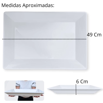 Travessa 49 Cm Retangular Funda para Buffet Restaurante Profissional Melamina Premium Branca