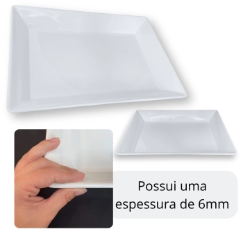 Travessa 49 Cm Retangular Funda para Buffet Restaurante Profissional Melamina Premium Branca