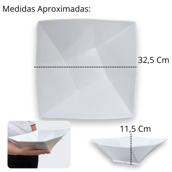 Tigela Quadrada Geomtrica 32,5 Cm Branca Grande para Buffet / Restaurante Profissional Melamina Premium