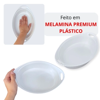 Tigela 1,3 Litros Branca Oval com Ala 27,7 Cm Ondulada Melamina Premium