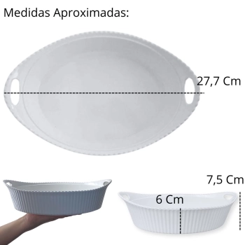 Tigela 1,3 Litros Branca Oval com Ala 27,7 Cm Ondulada Melamina Premium