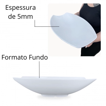 Kit 4 Travessas para Buffet Salada 46cm Oval Curva Funda para Restaurante Profissional Melamina Branca