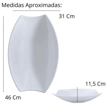 Kit 4 Travessas para Buffet Salada 46cm Oval Curva Funda para Restaurante Profissional Melamina Branca