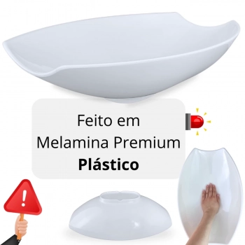 Travessa para Buffet Salada 41cm Oval Curva Funda para Restaurante Melamina Premium Resistente Branca