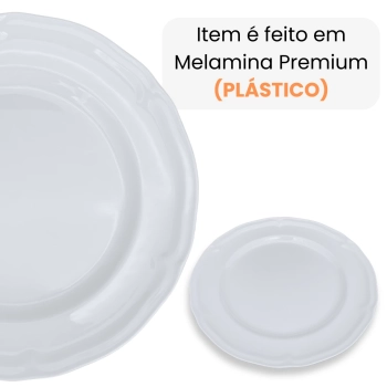 Kit Conjunto de 6 Pratos Rasos Brancos 26,5 Cm Borda Decorada Delicada em Melamina / Plstico Premium