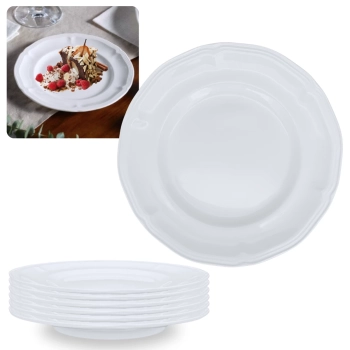 Kit Conjunto de 6 Pratos de Sobremesa Brancos 17 Cm Borda Decorada Delicada em Melamina / Plstico Premium