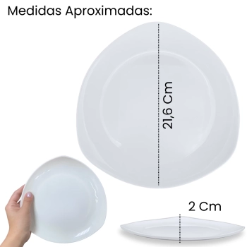 Kit Conjunto de 4 Pratos Rasos Brancos 21,6 Cm Borda Triangular Delicada em Melamina / Plstico Premium