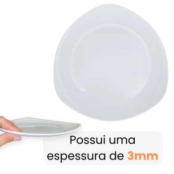 Kit Conjunto de 4 Pratos Rasos Brancos 21,6 Cm Borda Triangular Delicada em Melamina / Plstico Premium