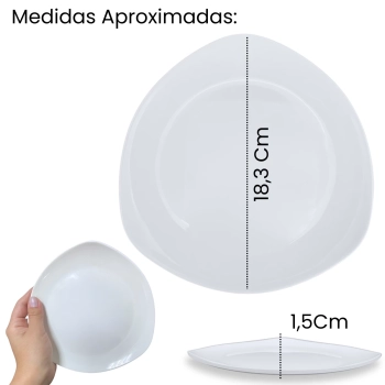 Kit Conjunto de 4 Pratos de Sobremesa Raso Branco 18,3 Cm Borda Triangular Delicada em Melamina / Plstico Premium