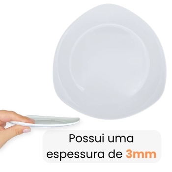 Kit Conjunto de 4 Pratos de Sobremesa Raso Branco 18,3 Cm Borda Triangular Delicada em Melamina / Plstico Premium